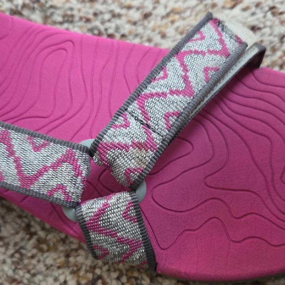 Teva Girl's Hiking Sandals with Pink Soles and Gray Straps - Picture 5 of 9